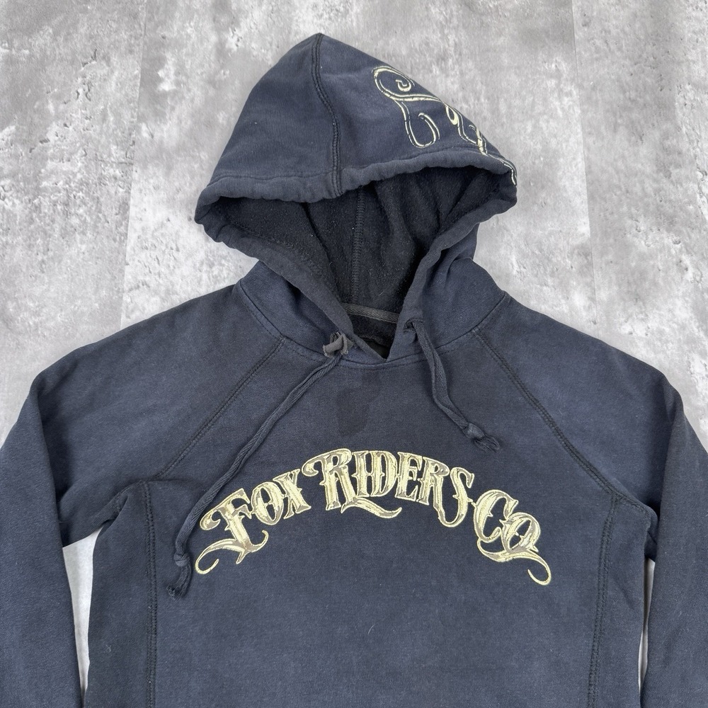 Fox Riders Co. Hoodie Womens Medium Black Skate Grunge Moto Cross Sweatshirt Y2K - Picture 2 of 9